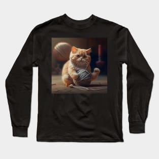 Cat Playing With A Ball Of String Long Sleeve T-Shirt